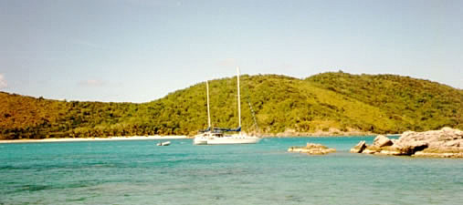 Anchored sailboat, Mosquito Island