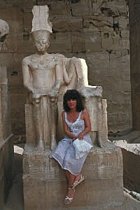 Anne by statue believed to be King Tut
