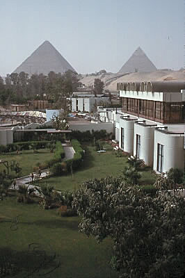 Holiday Inn with pyramids in background
