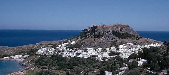 Lindos, the Acropolis and blue sea