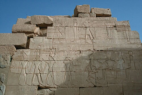 Hieroglyphs on the facade of the Ramesseum