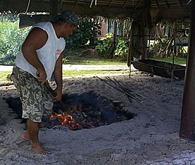 Preparing the Polynesian barbeque