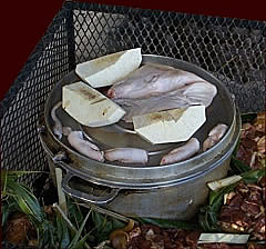 Meats and vegetables to be cooked