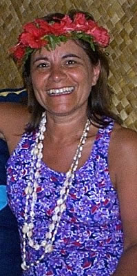 Anne with her flower lei headpiece